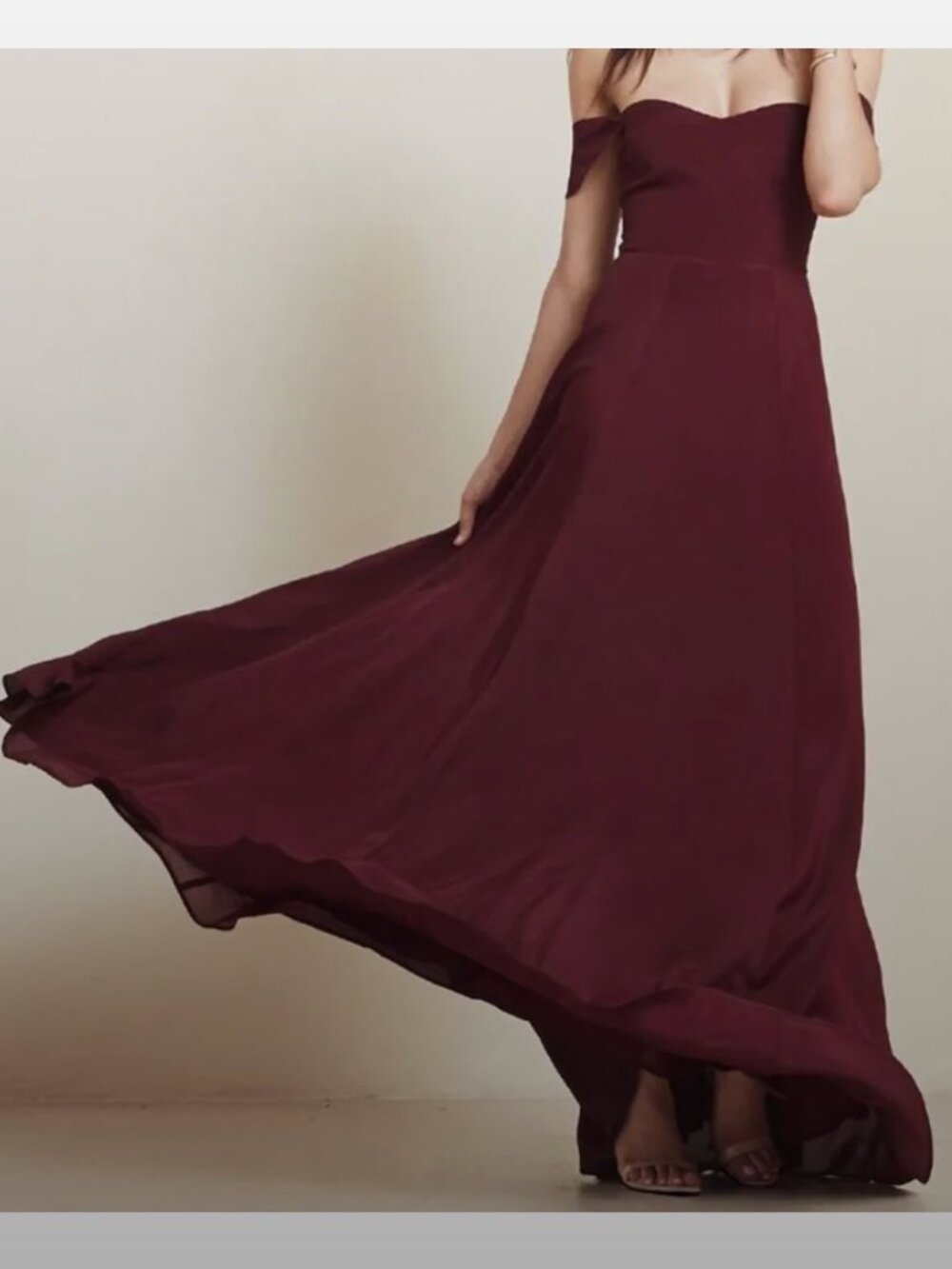 Elegant Wine-Colored Off-The-Shoulder Reformation Gown